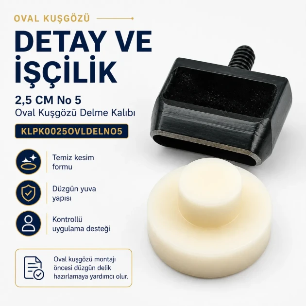 Oval Eyelet Drilling Die 25 mm / 0.98 in for precise grommet installation on fabric, leather, and paper