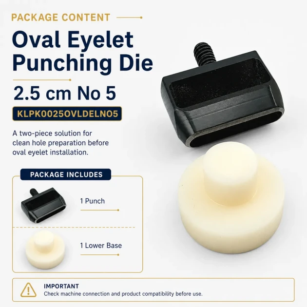 Oval Eyelet Drilling Die 25 mm / 0.98 in for precise grommet installation on fabric, leather, and paper
