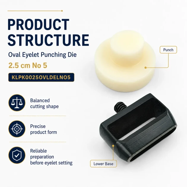 Oval Eyelet Drilling Die 25 mm / 0.98 in for precise grommet installation on fabric, leather, and paper