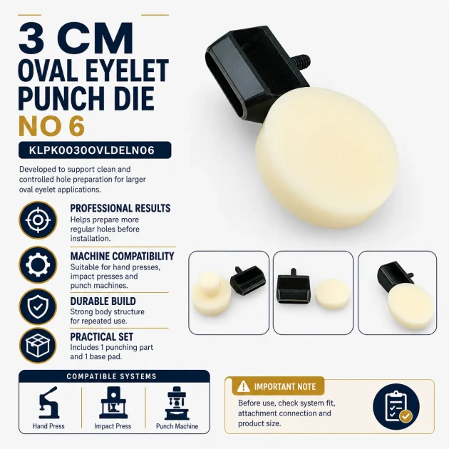 Oval Eyelet Punching Die 30 mm / 1.18 in for installing grommets on fabric, leather, and paper
