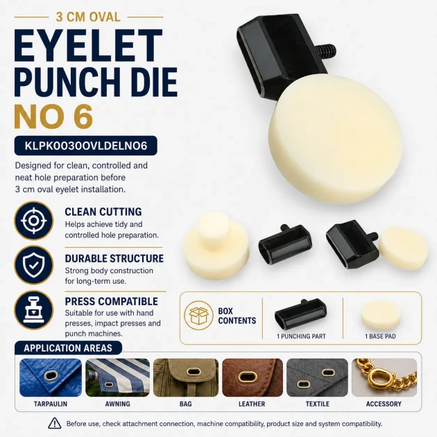 Oval Eyelet Punching Die 30 mm / 1.18 in for installing grommets on fabric, leather, and paper