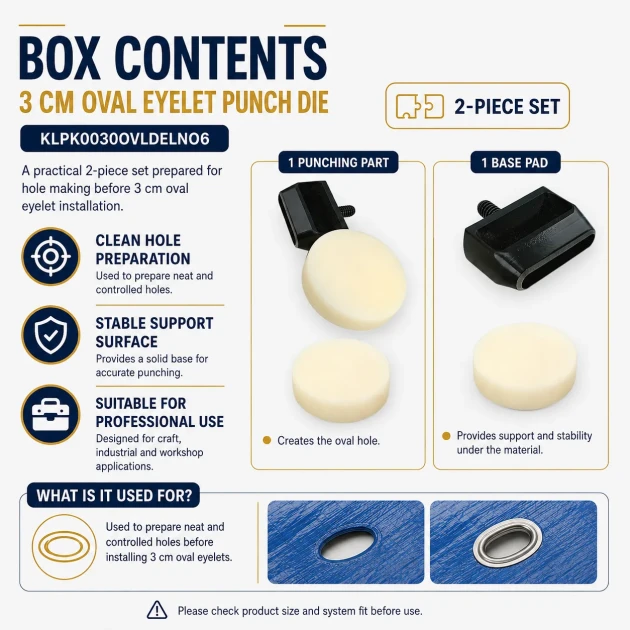 Oval Eyelet Punching Die 30 mm / 1.18 in for installing grommets on fabric, leather, and paper