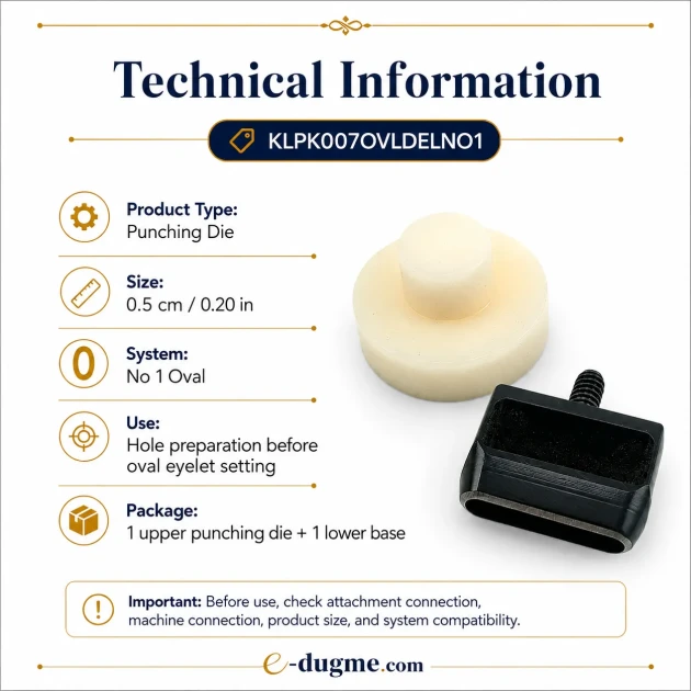 Oval Eyelet Punching Die 5 mm / 0.20 in for easy installation of grommets on fabric, leather, and paper