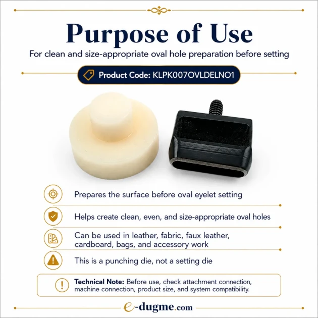 Oval Eyelet Punching Die 5 mm / 0.20 in for easy installation of grommets on fabric, leather, and paper