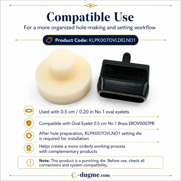 Oval Eyelet Punching Die 5 mm / 0.20 in for easy installation of grommets on fabric, leather, and paper