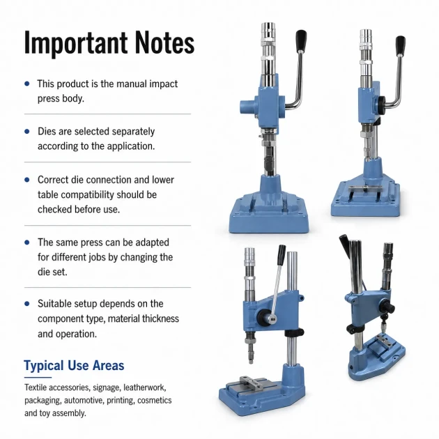 Manual Impact Press Light Type for Eyelet, Snap Fastener and Jeans Button Application - M00100,