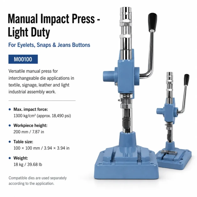 Manual Impact Press Light Type for Eyelet, Snap Fastener and Jeans Button Application - M00100,