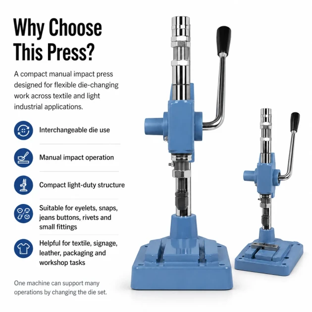Manual Impact Press Light Type for Eyelet, Snap Fastener and Jeans Button Application - M00100,