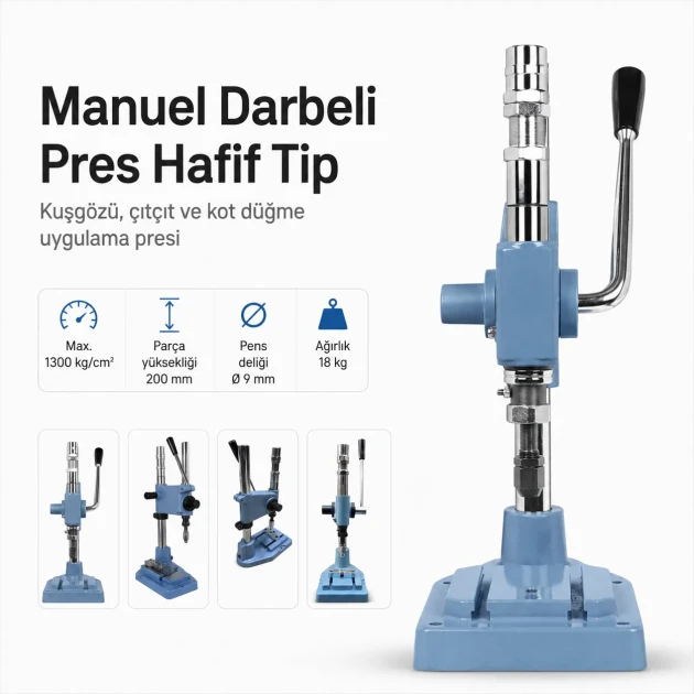 Manual Impact Press Light Type for Eyelet, Snap Fastener and Jeans Button Application - M00100,
