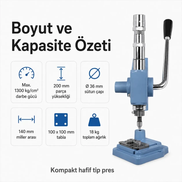 Manual Impact Press Light Type for Eyelet, Snap Fastener and Jeans Button Application - M00100,