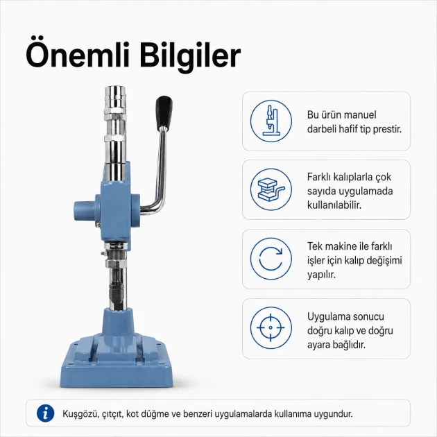Manual Impact Press Light Type for Eyelet, Snap Fastener and Jeans Button Application - M00100,