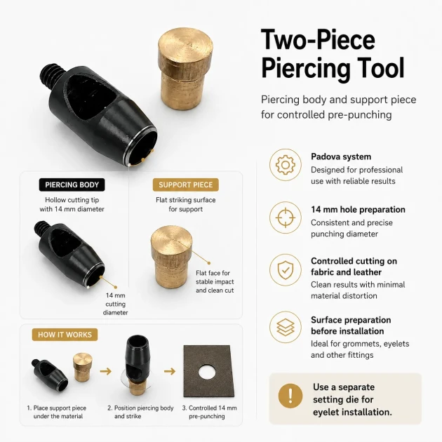 14 mm / 0.55 in Hole Punching Die for leather, fabric, and textile applications