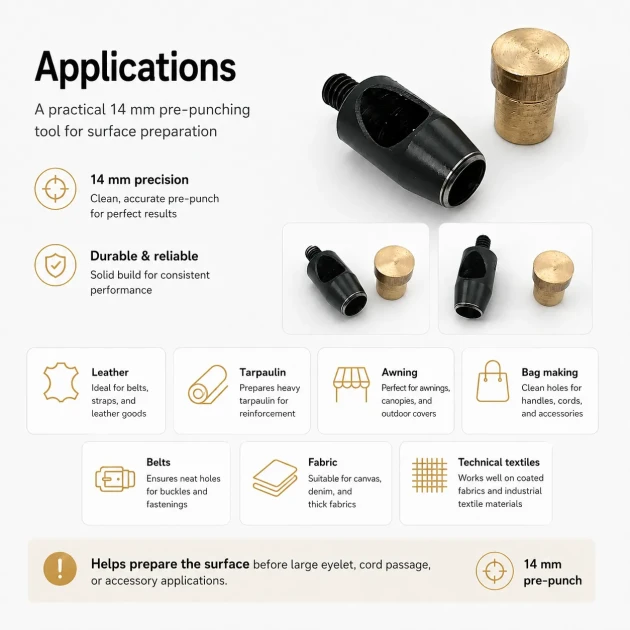 14 mm / 0.55 in Hole Punching Die for leather, fabric, and textile applications