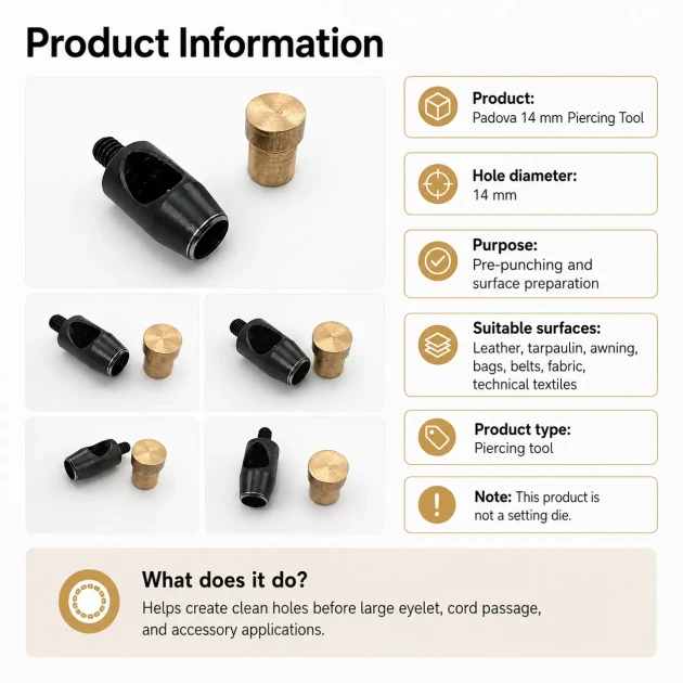 14 mm / 0.55 in Hole Punching Die for leather, fabric, and textile applications
