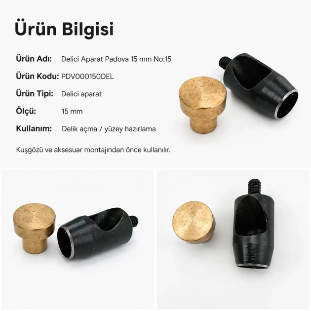 15 mm / 0.59 in Hole Punching Die for large hole preparation in tarpaulin, awning fabric, tents, leather, bags, and