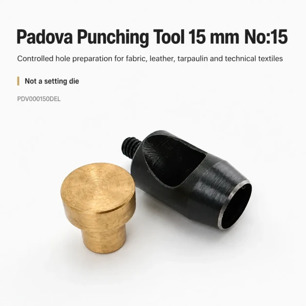 15 mm / 0.59 in Hole Punching Die for large hole preparation in tarpaulin, awning fabric, tents, leather, bags, and