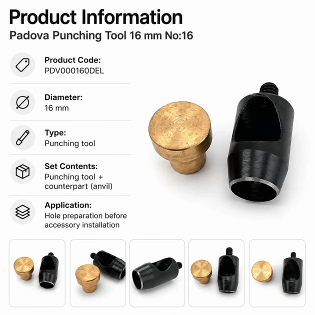 16 mm / 0.63 in Hole Punching Die for precise large hole preparation in tarpaulin, leather, and technical textiles