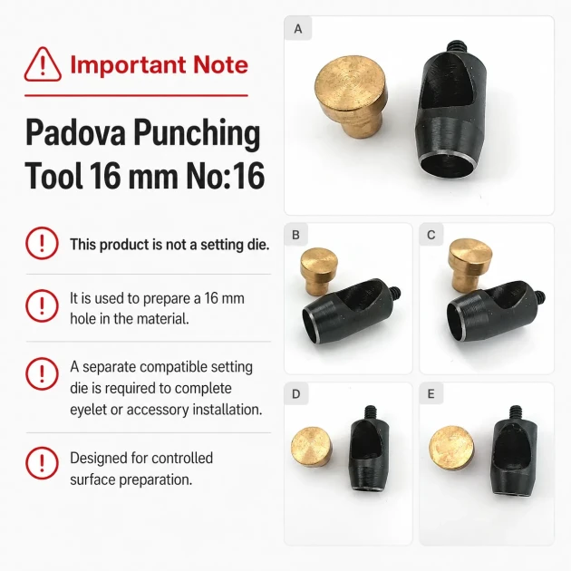16 mm / 0.63 in Hole Punching Die for precise large hole preparation in tarpaulin, leather, and technical textiles