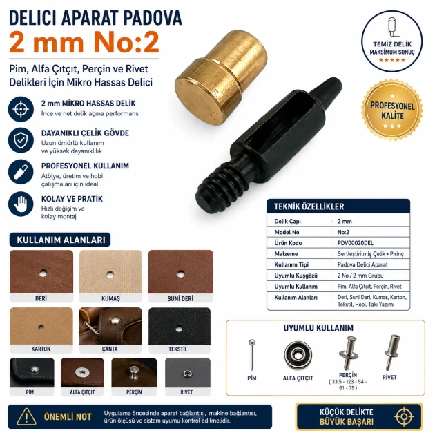2 mm / 0.08 in Hole Cutter for precise cutting in leather, fabrics, and micro hardware