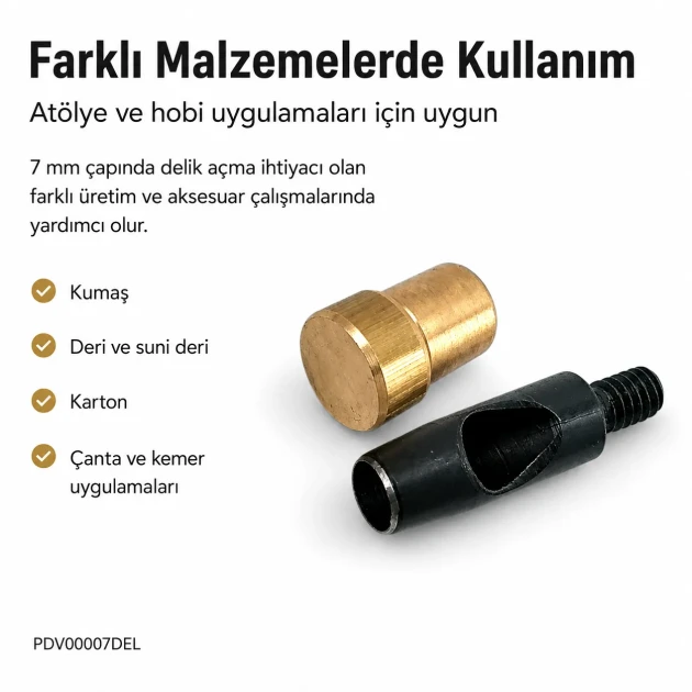 7 mm hole cutter for fabric, leather, and synthetic materials - durable steel construction for precise hole preparation
