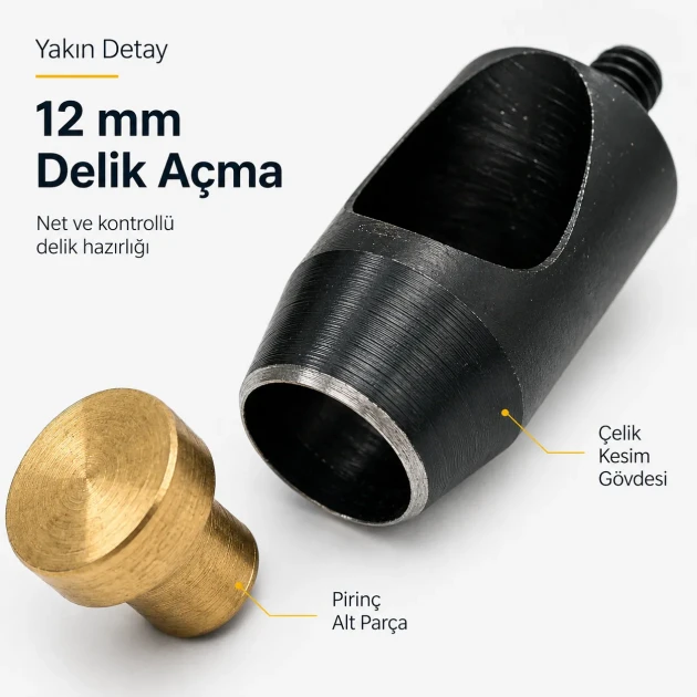 2 No / 4,5 mm İç Çap Kuşgözü Delme Kalıbı KLP00020DEL, çelik malzeme ile deri, branda ve kumaş yüzeylerde temiz delik açma