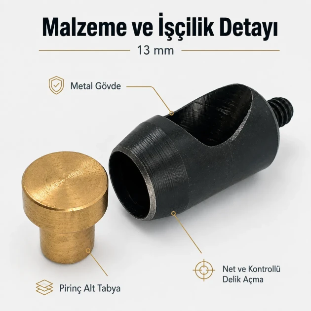 Padova Delici Aparat 13 mm - Dayanıklı çelik malzeme ile geniş delik açma imkanı sunar. Deri, kumaş, çanta ve ayakkabı