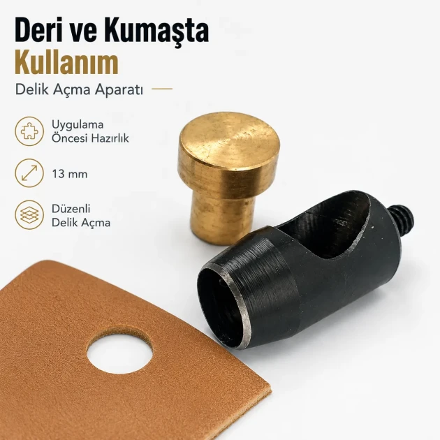 Padova Delici Aparat 13 mm - Dayanıklı çelik malzeme ile geniş delik açma imkanı sunar. Deri, kumaş, çanta ve ayakkabı