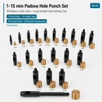 1–15 mm / 0.039–0.591 in Padova Hole Cutter Collection with 18 Cutter Sets and Long-Handle Striking Tool PDVSET0015EL