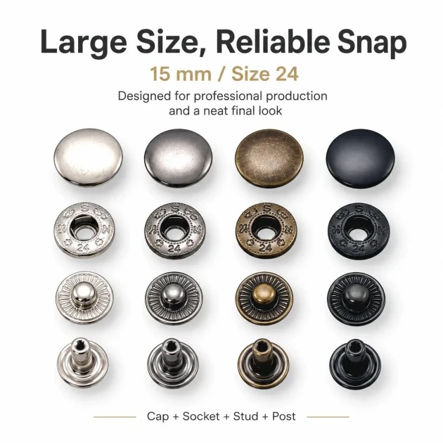 15 mm Alpha Snap Button Metal Snap Fastener for bags and garments - 144 Sets