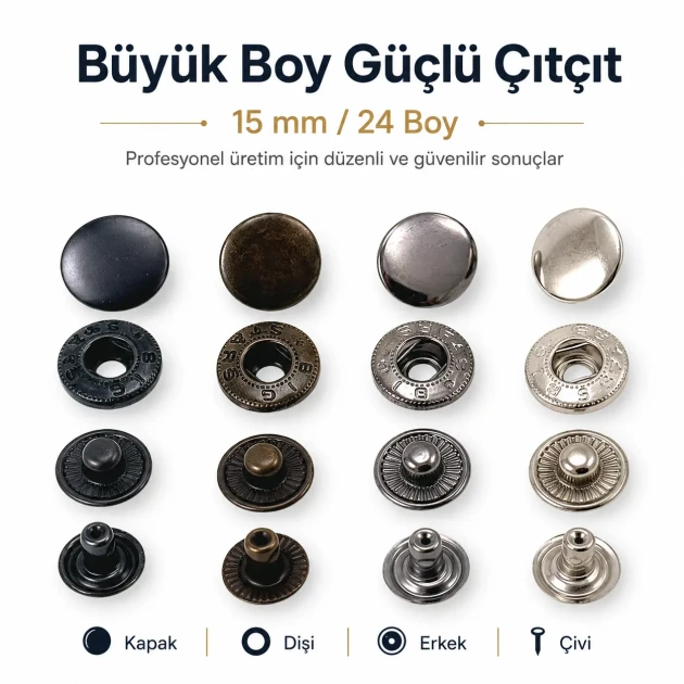 15 mm Alpha Snap Button Metal Snap Fastener for bags and garments - 144 Sets