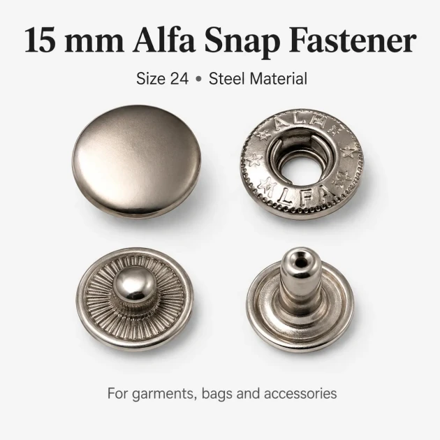 15 mm Alpha Snap Button Metal Snap Fastener for bags and garments - 144 Sets