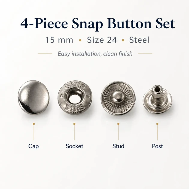 15 mm Alpha Snap Button Metal Snap Fastener for bags and garments - 144 Sets