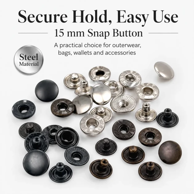 15 mm Alpha Snap Button Metal Snap Fastener for bags and garments - 144 Sets