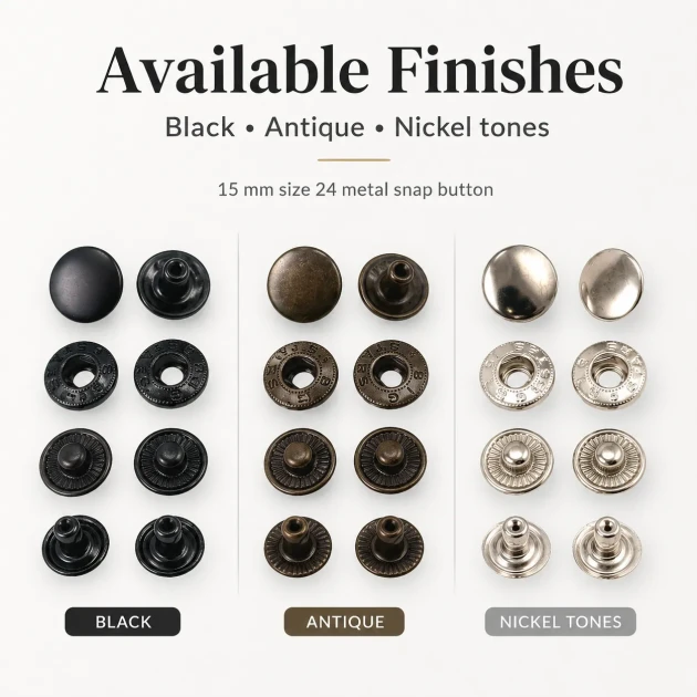 15 mm Alpha Snap Button Metal Snap Fastener for bags and garments - 144 Sets