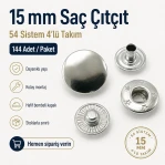 15 mm Metal Snap Button 54 System 4-Part Set - 144 Sets / Pack C00016