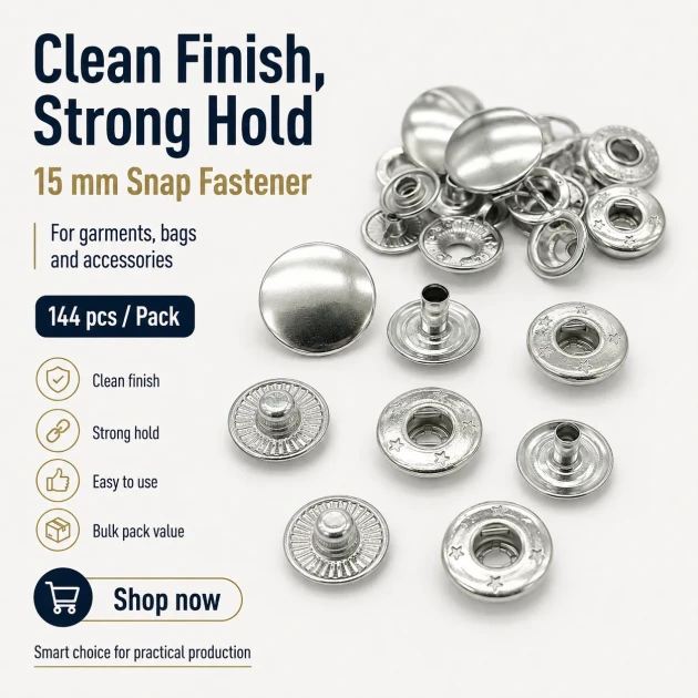 15 mm Snap Fastener Set of 4 - 144 pcs