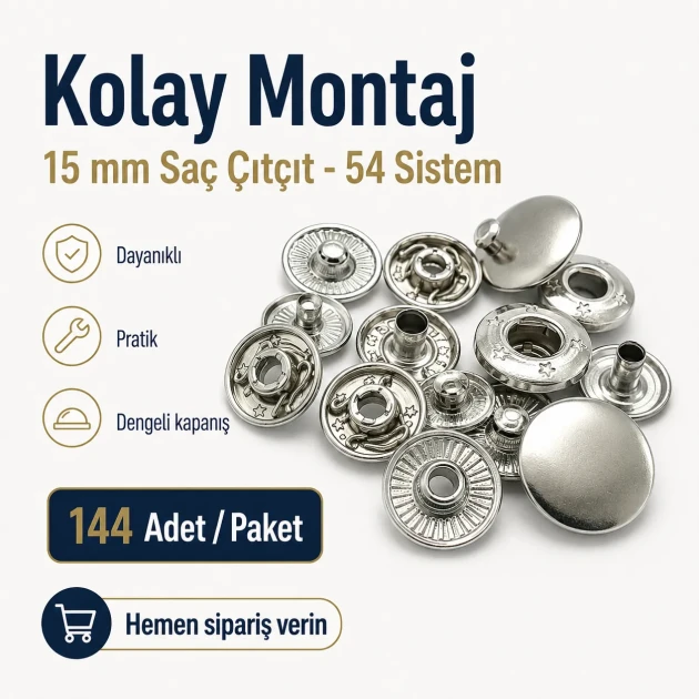 15 mm Snap Fastener Set of 4 - 144 pcs