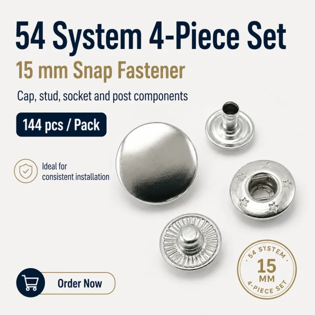 15 mm Snap Fastener Set of 4 - 144 pcs