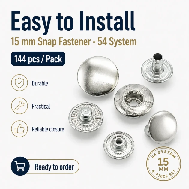 15 mm Snap Fastener Set of 4 - 144 pcs