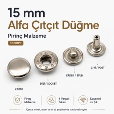 Alpha Snap Fasteners Brass 15 mm 3/4" Metal Snap Button C0001PR