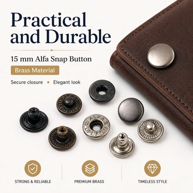 15 mm Alpha Brass Snap Button Metal Snap Fastener for Bags and Textiles