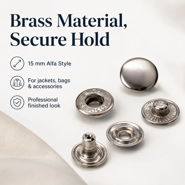 15 mm Alpha Brass Snap Button Metal Snap Fastener for Bags and Textiles