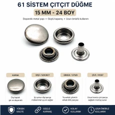 15 mm 61 System Sheet Metal Snap Button – Strong Grip Snap for Outerwear, Canvas and Bags 144 Sets / Pack C0004