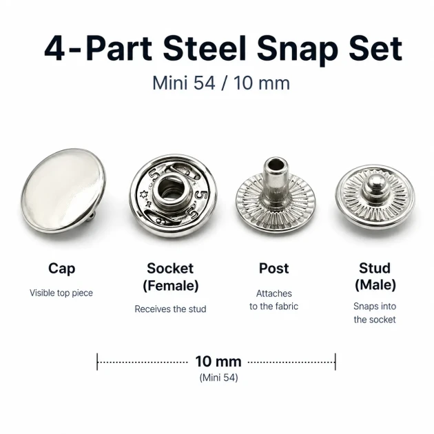 10 mm Snap Fastaners 16L / 25/64" VT2 Snap Fasteners C0006