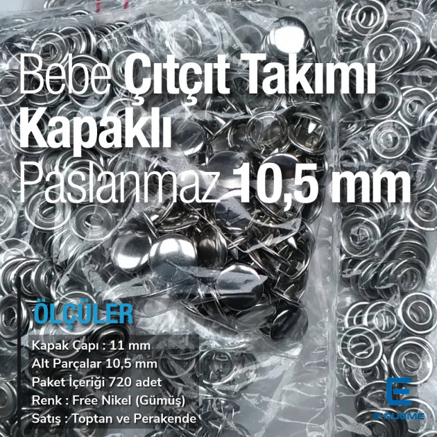 Paslanmaz Kapaklı Klikıt Çıtçıt 9,5 mm C0011
