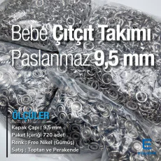 Paslanmaz Delikli Klikıt Çıtçıt 9,5 mm  20 Adet/Packet Bebe Çıtçıtı C0013