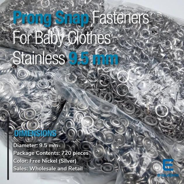 Prong Snaps Fastener 720 Pcs/Pck Baby Snap Buttons 3/8" Stainless 9,5 mm PC0013