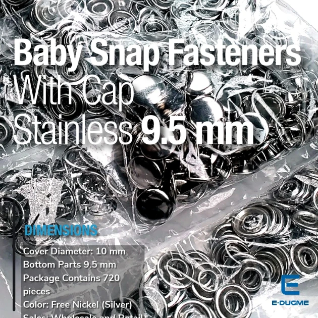 Baby Snap Fastener 9.5 mm Stainless Steel Prong Snap Fastener with Prong Cover 720 Pcs/Pack C0014P