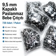 9.5 mm / 0.37 in Baby Snap Fasteners with Prong Cap Stainless Steel, 720 Pcs/Pack C0014P