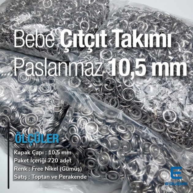 10,5 mm Delikli Klikıt Çıtçıt Bebe Çıtçıtı 720 Ad/ Paket C0015